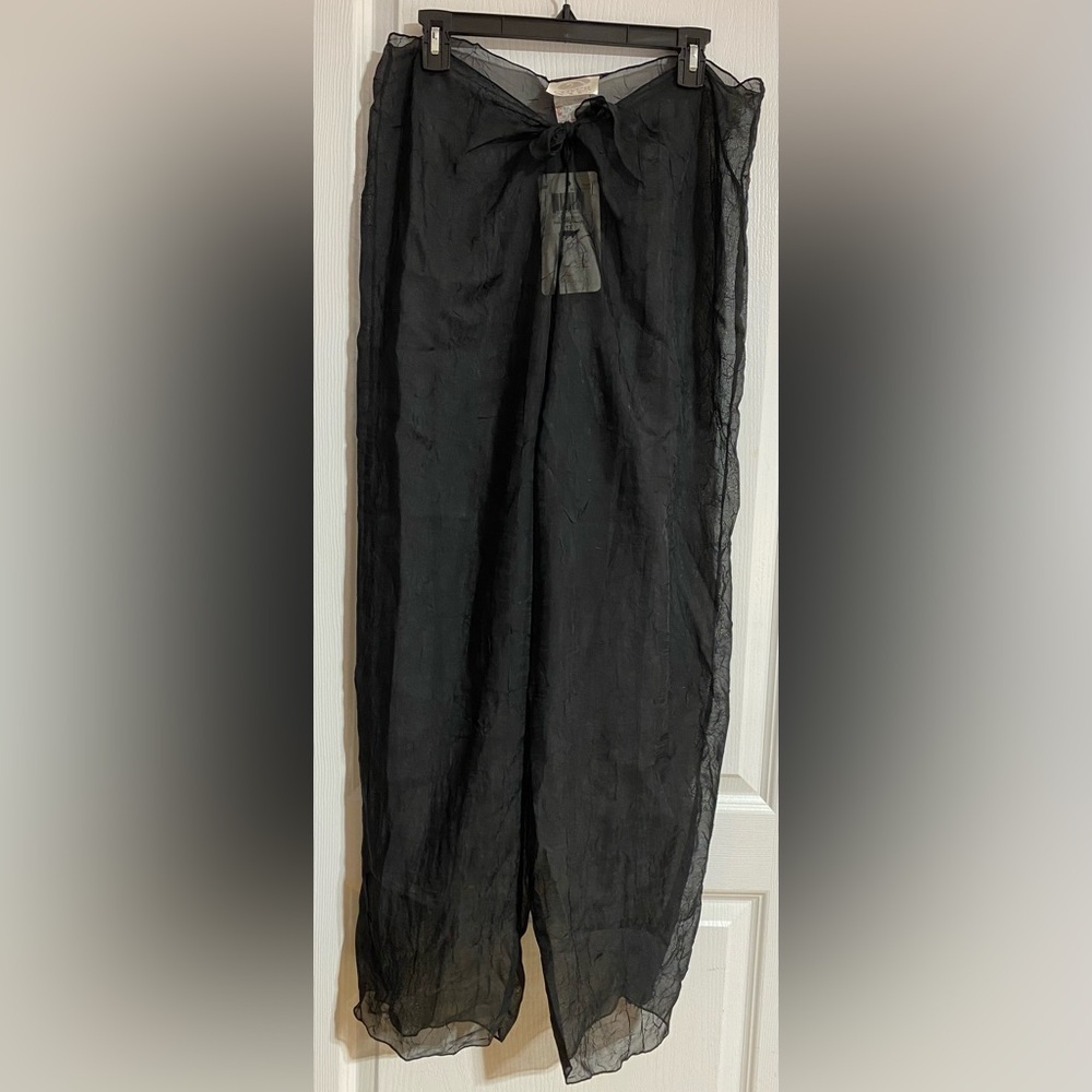 NWT Krista Boho Sheer Front Tie Coverup Beach Pool Swim Suit Black Pants Size 1X